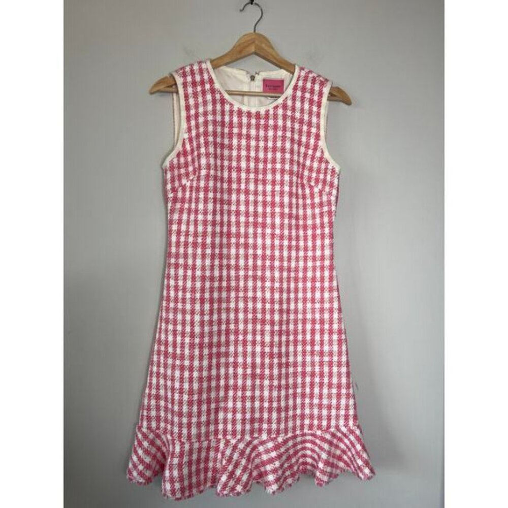 NEW Kate Spade Plaid Print Round Neckline Sleeveless Mini Dress Pink Size: 4 - Picture 2 of 6